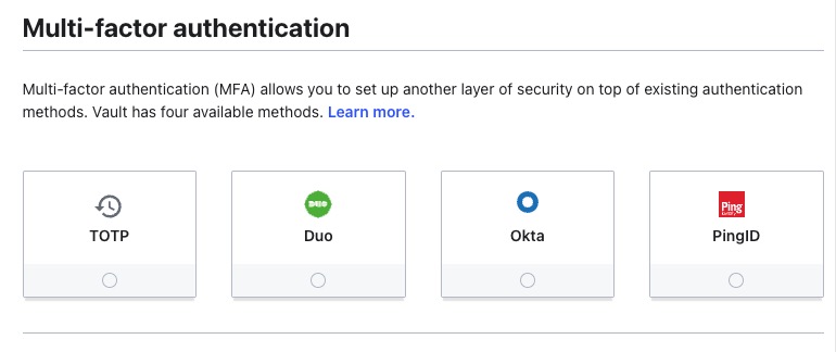 Vault Multi-Factor authentication screen