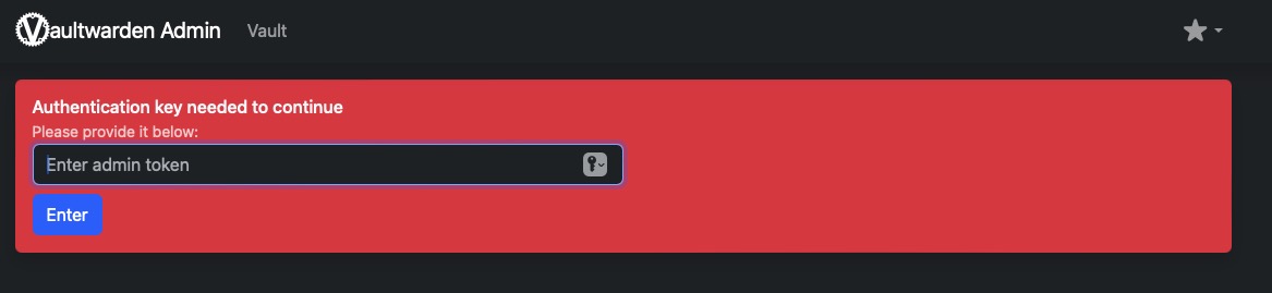 Vaultwarden login screen