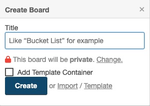 Wekan creating board screen