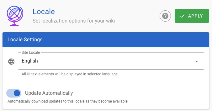 Wikijs locale screen