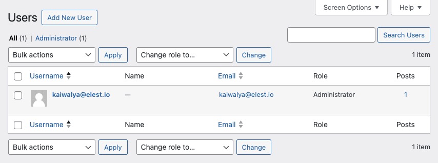 Wordpress users screen