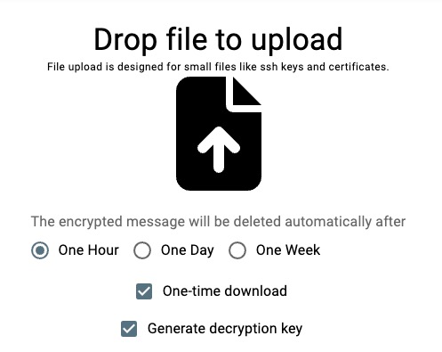 Yopass encrypting file screen