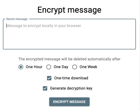 Yopass encrypting message screen
