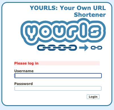 Yourls Login screen