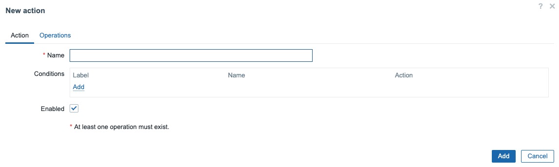 Zabbix action screen