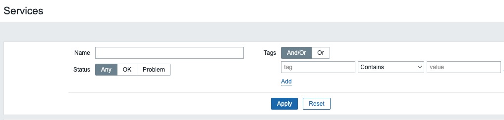 Zabbix services screen