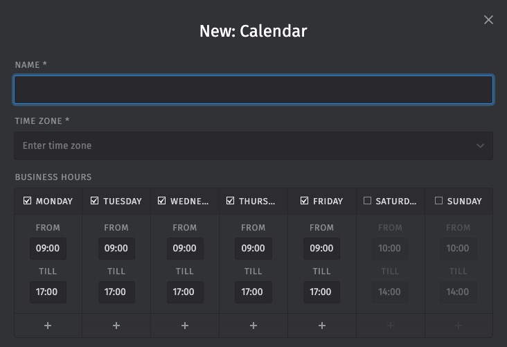 Zammad calendar screen