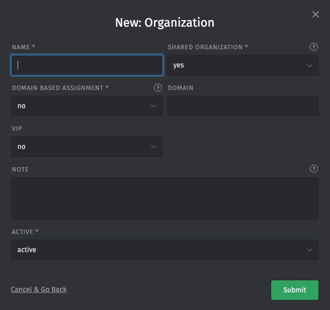 Zammad organization screen