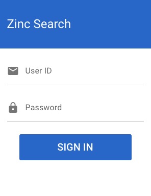Zinc Search sign in screen