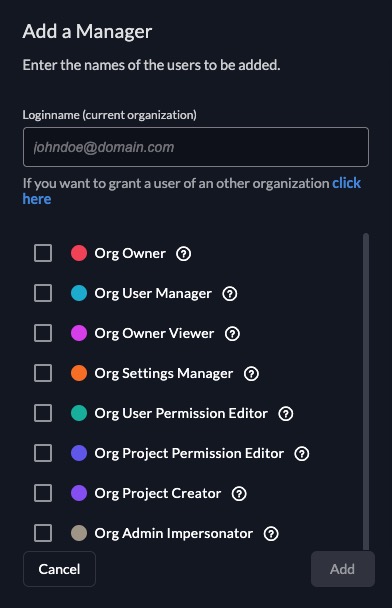 Zitadel manager screen