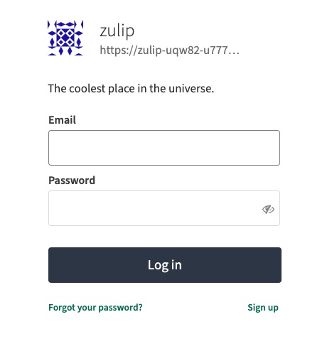 Zulip login screen