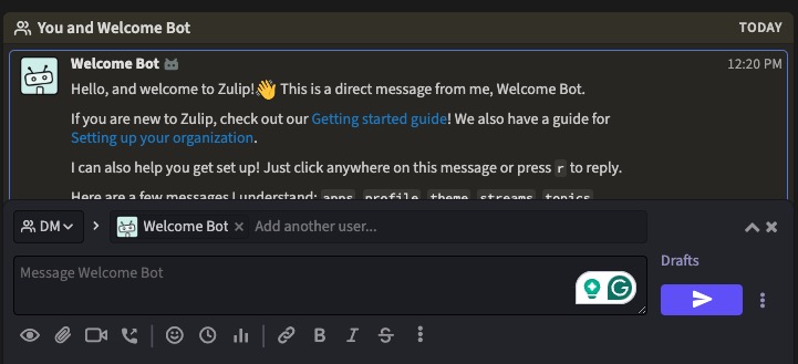 Zulip message screen